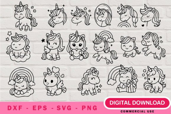 Download Girls Unicorn Outline SVG Bundle - Girl Collection
